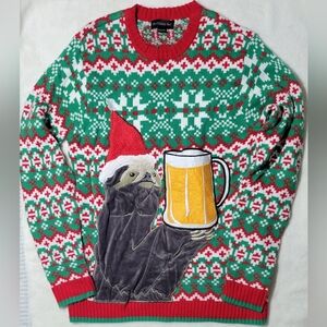 Sloth Holding Beer Ugly Christmas Sweater